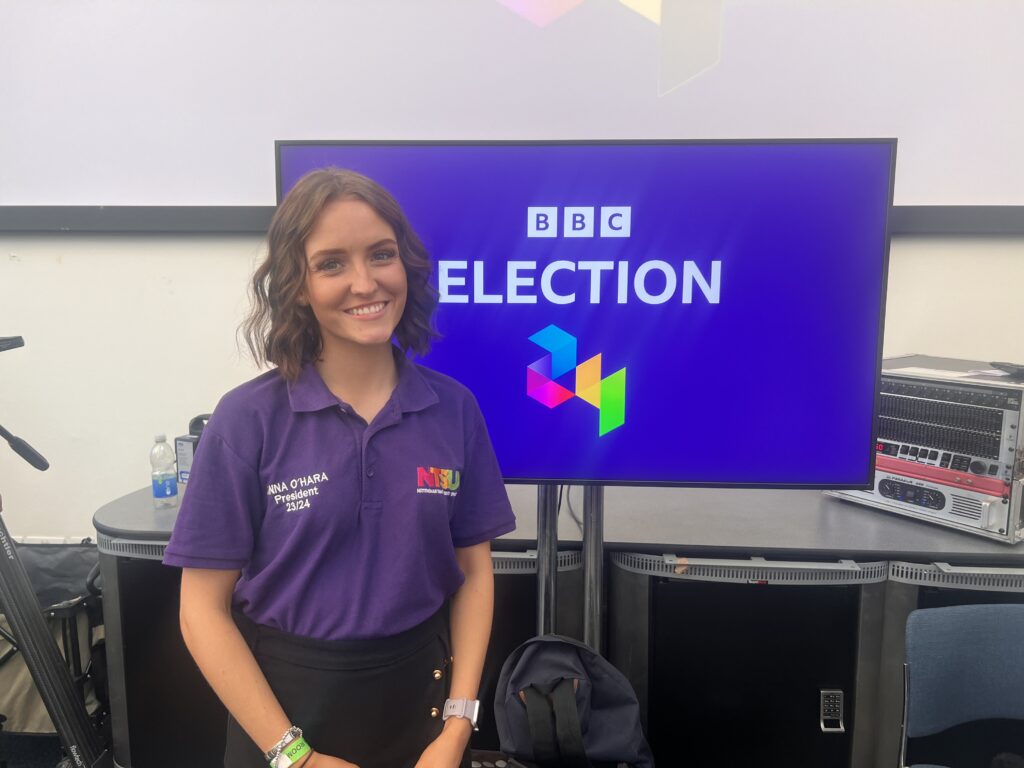 Nottingham Trent University Students' Union President Anna O'Hara in the spin room for the debate.